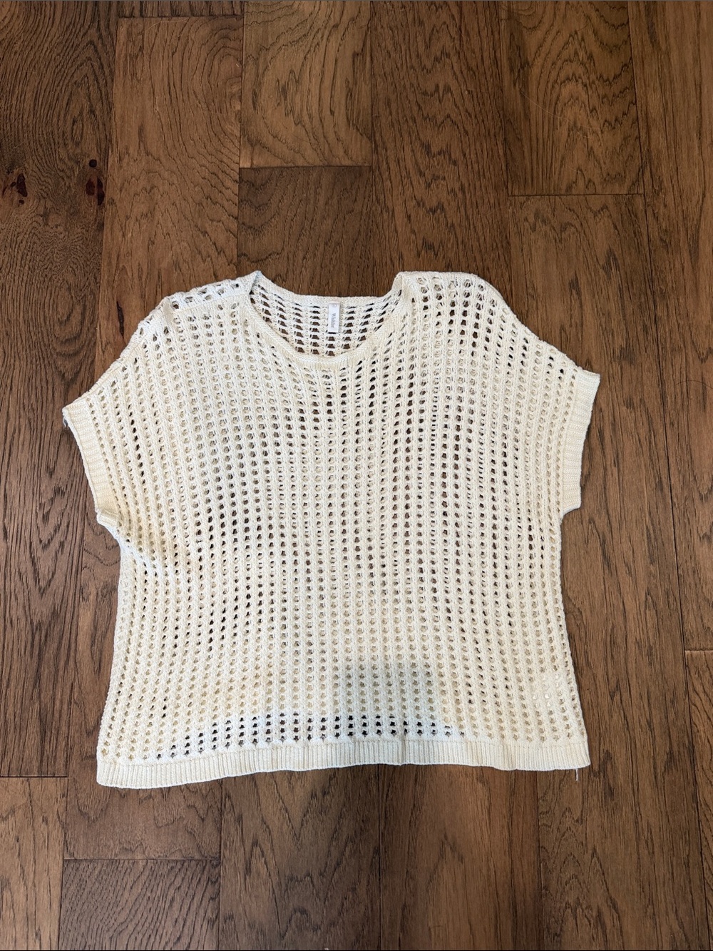 Varsity Open Crochet Short-Sleeve Top in Off-White size large